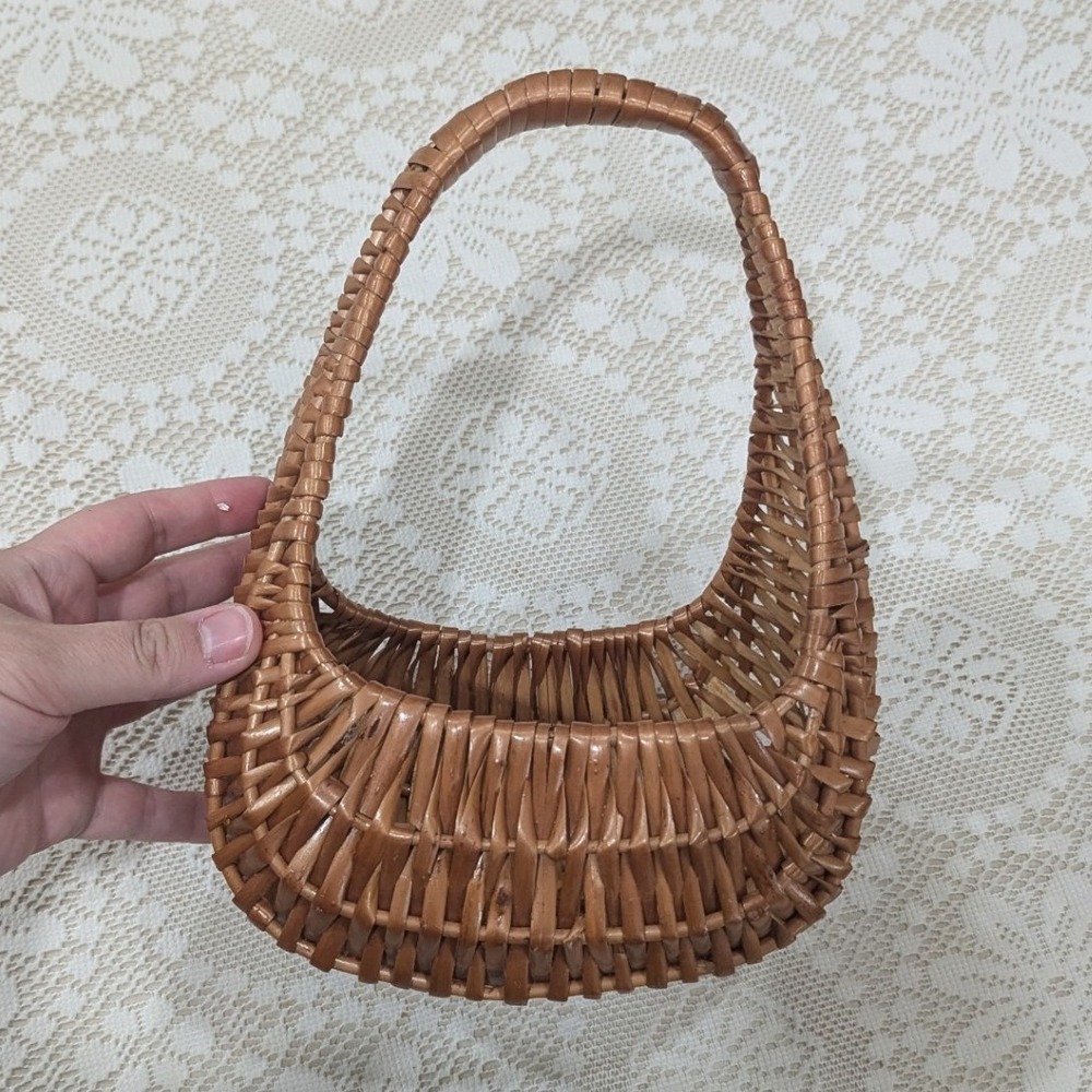 Vintage Wicker Mini Basket Brown Woven Decorative Small 10in